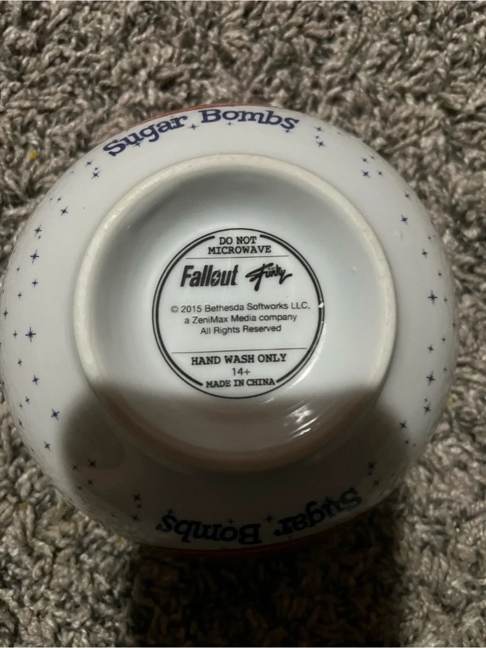 Sugar Bombs Cereal Bowl with Red and Blue Retro Logo